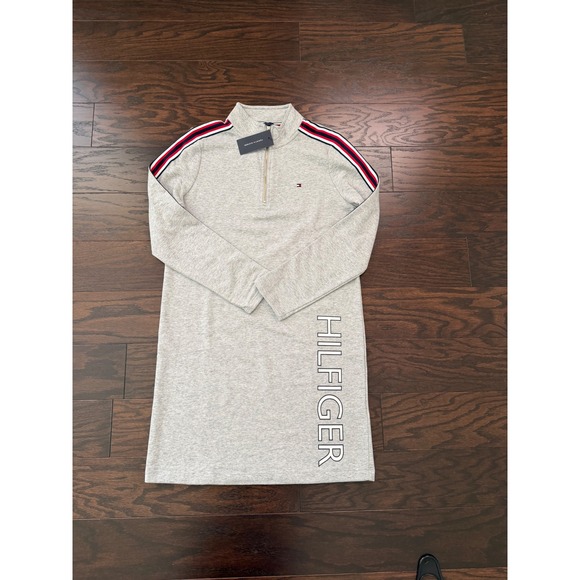 Tommy Hilfiger Dresses & Skirts - Tommy Hilfiger Womens Quarter Zip Sweatshirt Dress Gray Stripe Logo S A1GK1KTA